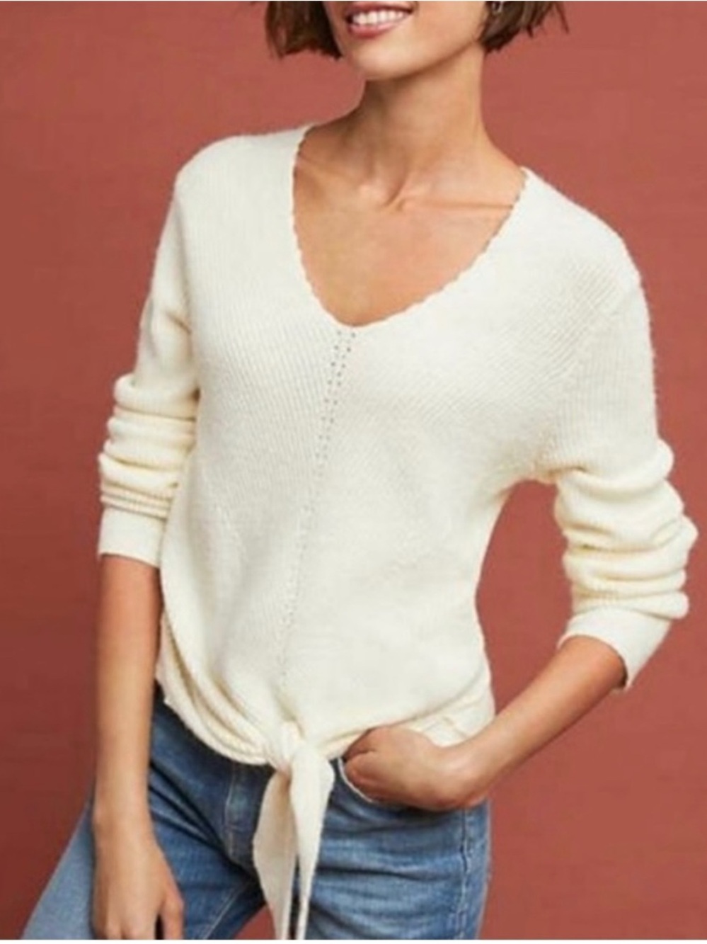 MOTH freeport ribbed knit v-neck tie front sweater anthropologie size medium